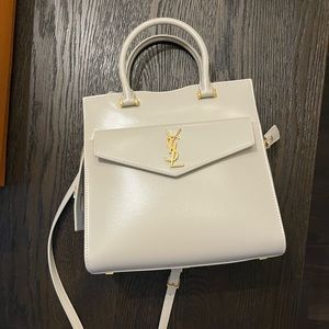 Saint Laurent Pearl White Leather Small Uptown Tote